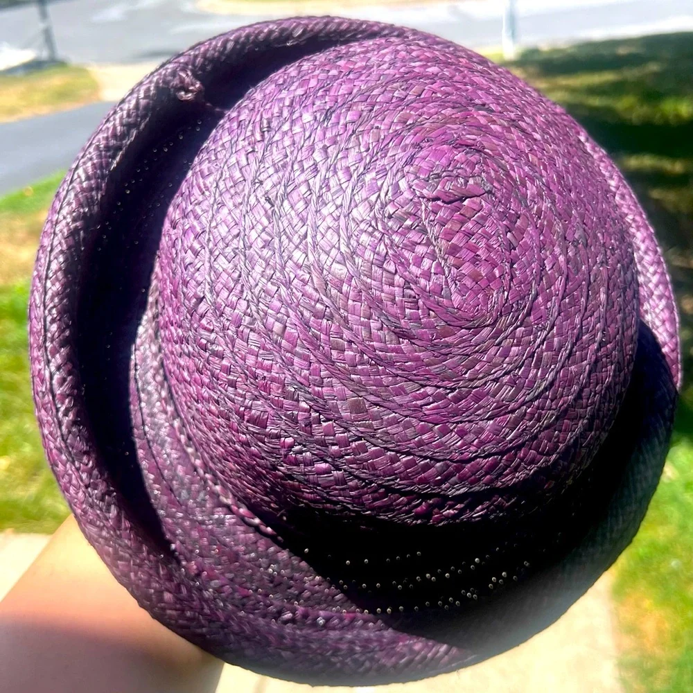 LIZ Claiborne Purple Straw Weaved Hat comfort Band Feature Made in China NWT - Picture 10 of 12
